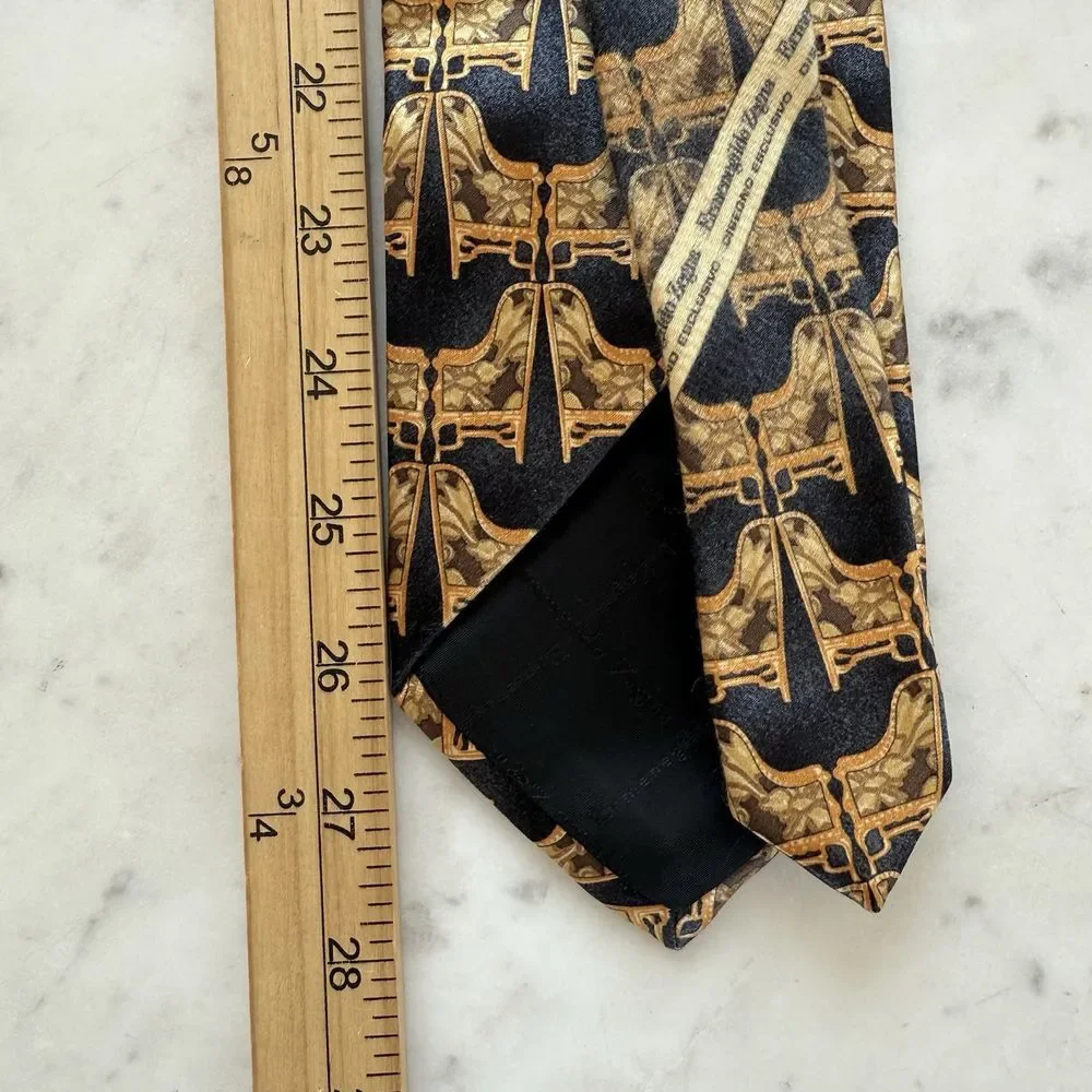Ermenigildo Zegna Gold Blue CHAIR 100% Silk‎ Neck Tie Length 56
